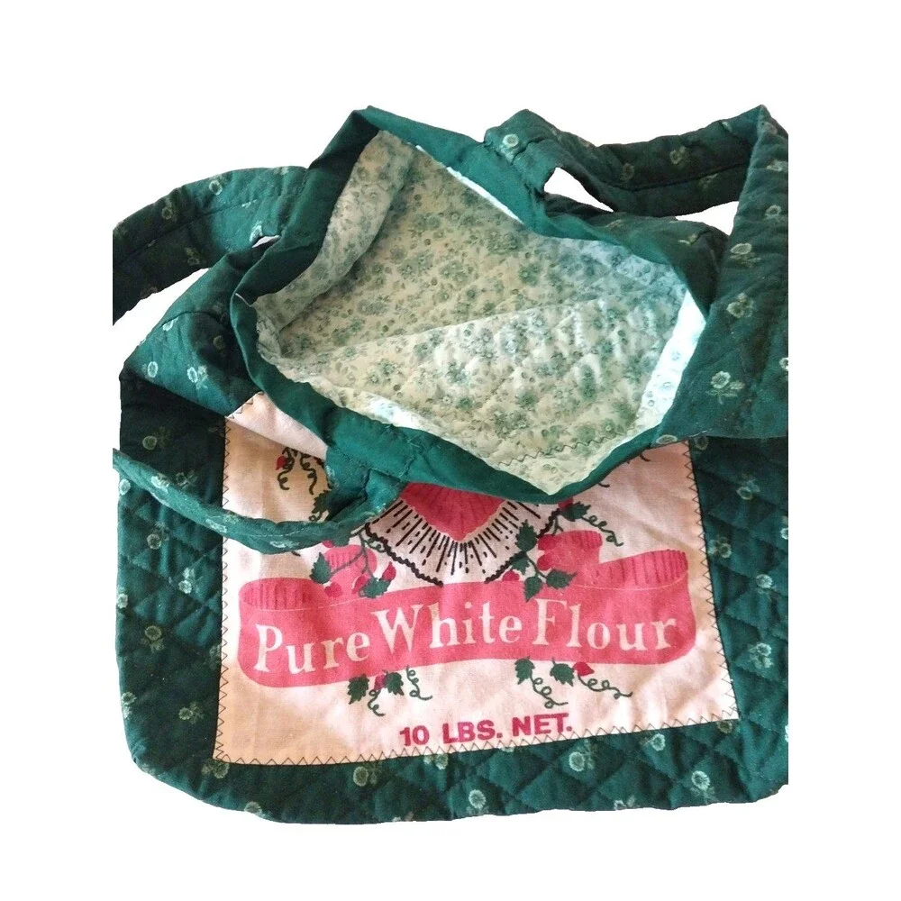 Handmade Victoria Flour Sack Purse Bag Cotton Tote Vintage Look Feed Sack